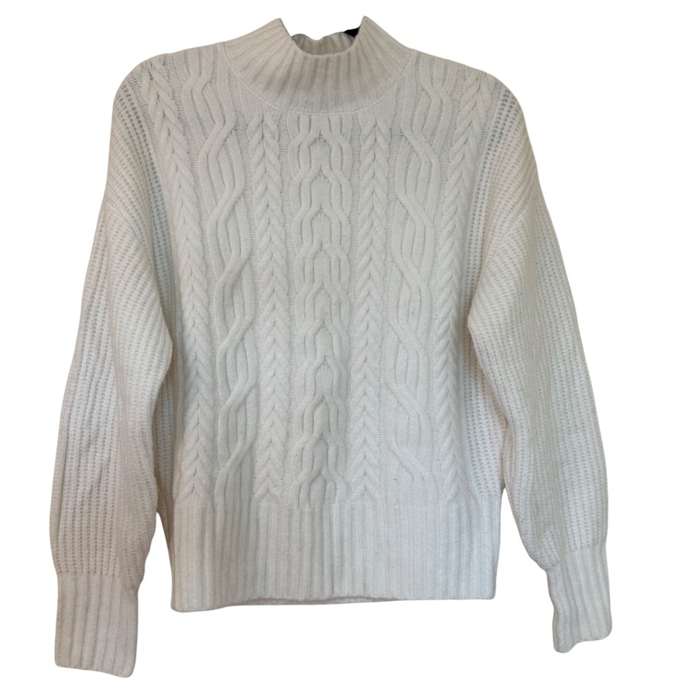 Express Womens Cream Cable Knit Mock Neck Wool Blend Sweater Medium White
